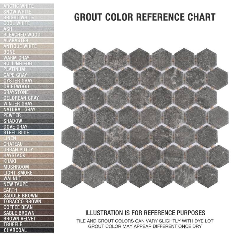 Merola Tile Liverpool Hex Dark Grey 10" x 11-3/8" Ceramic Mosaic Floor and Wall Tile