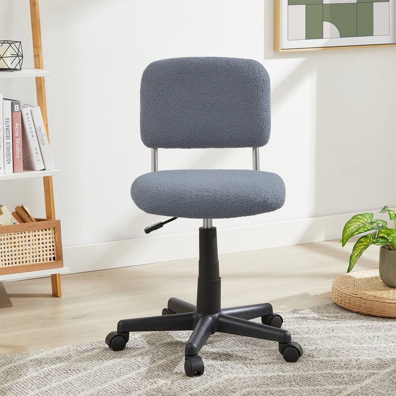 Javlergo Grey Teddy Armless Office Chair 360° Swivel Adjustable Height Desk Chair Small Space Plush Chair for Home Office Study