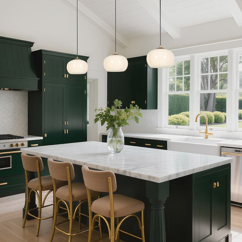 Modern 1-Light Gold Opal Glass Pendant Light for Kitchen Island Dining Room - White Gold - D9.5"xH7.5"