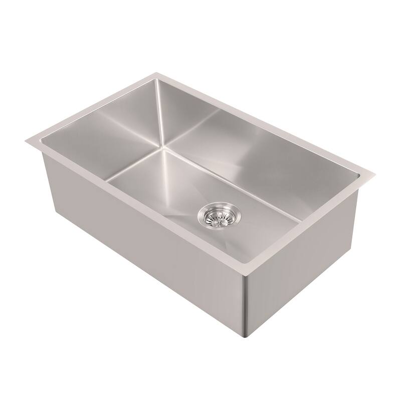 Whitehaus Noah Plus 33" Single Basin Kitchen Sink for Undermount or - Brushed Stainless Steel