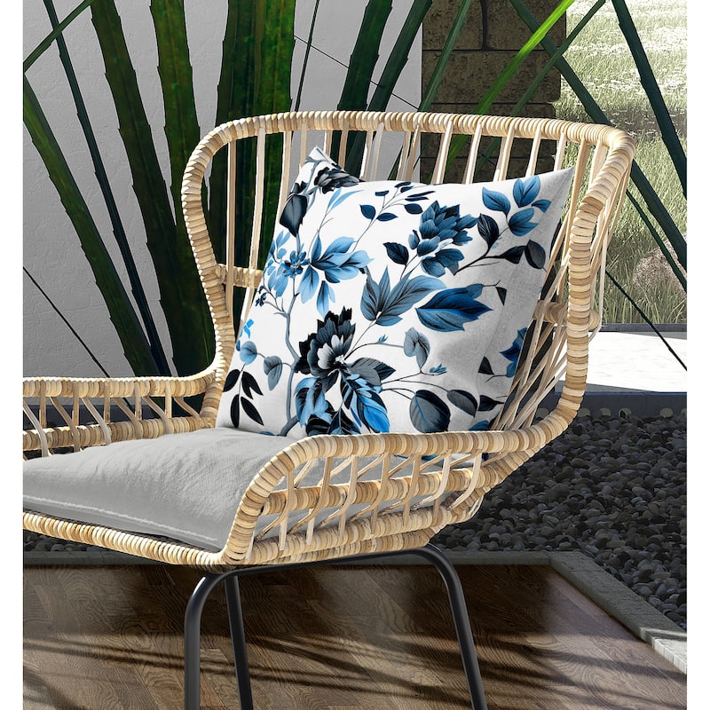 Majestic Gardens Indoor/Outdoor Reversible Throw Pillow White and Blue