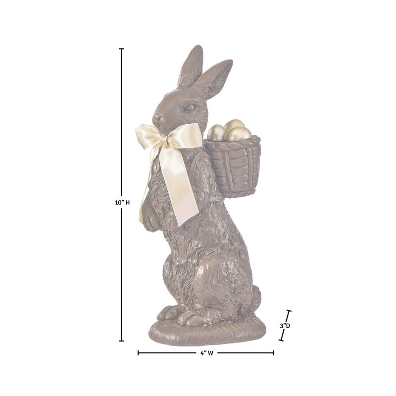 10" Resin Chocolate Bunny With Basket And Eggs