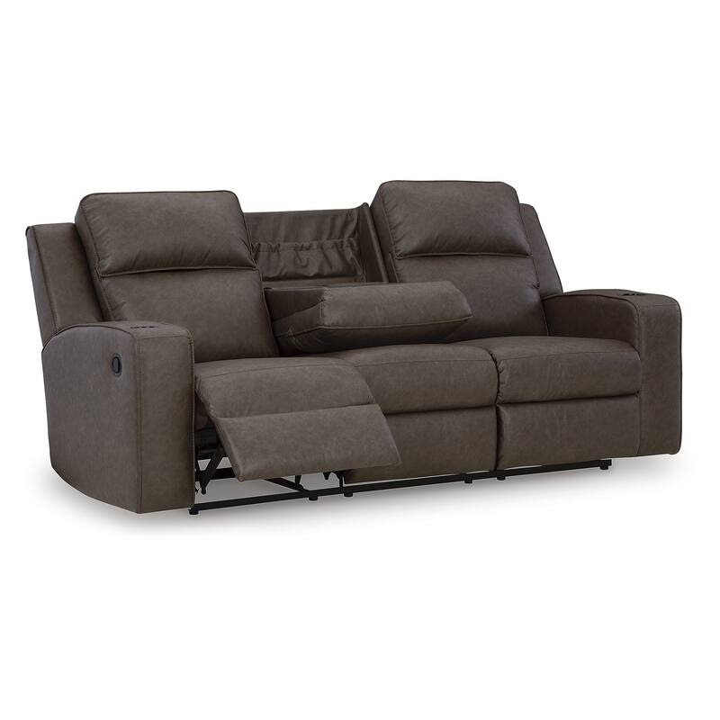 Signature Design by Ashley Lavenhorne Granite Reclining Sofa with Drop Down Table - 87"W x 42"D x 43"H