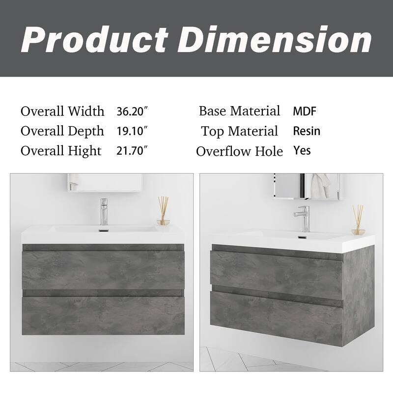 Floating Bathroom Vanity Integrated White Resin Sink