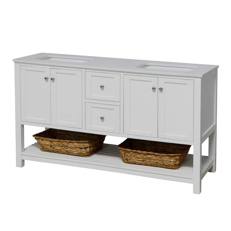 KitchenBathCollection Lakeshore 60" Double Bathroom Vanity with Engineered White Top