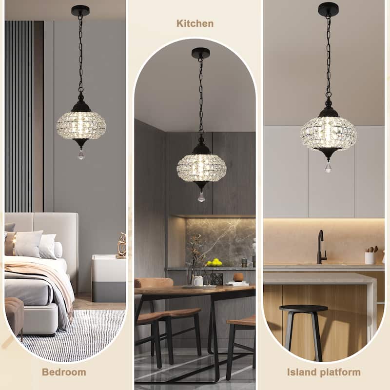 Bella Depot 11" Modern Crystal Dimmable Chandelier Luxuruy Lantern Pendant Light for Living Room Kitchen Island Hallway