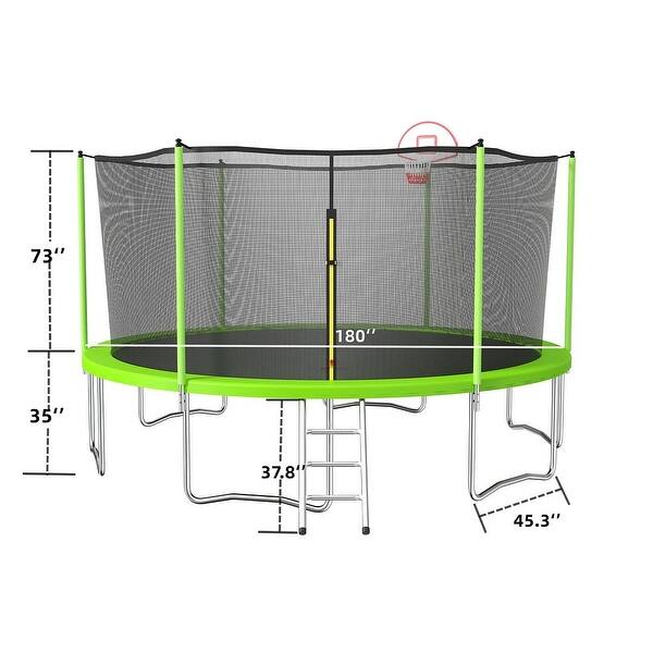 dimension image slide 1 of 2, Trampoline Kids and Adults Outdoor Round Trampoline with Enclosure