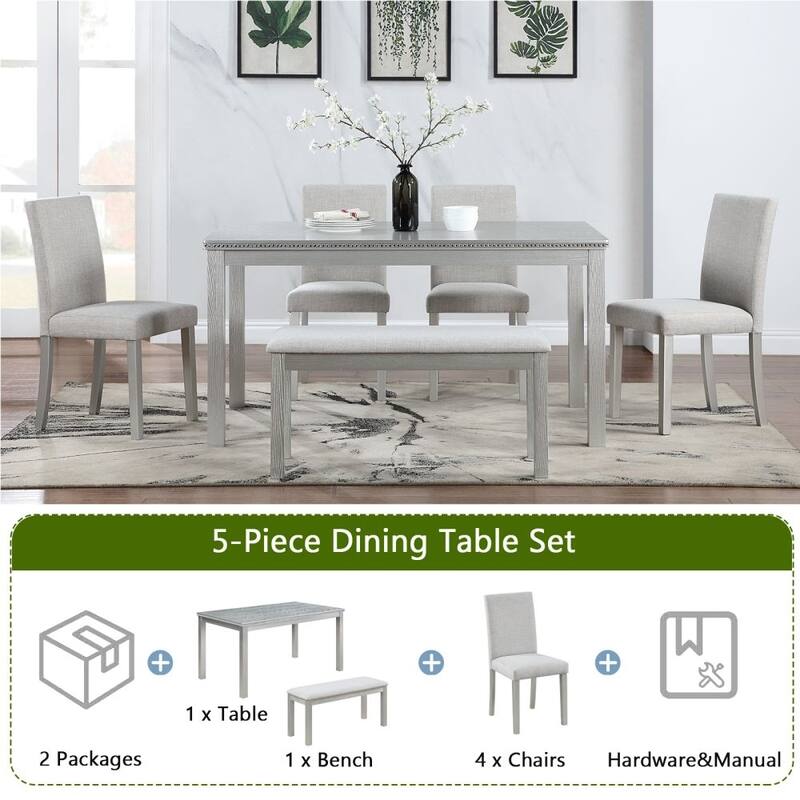 6-Piece Solid Wood Dining Table Set