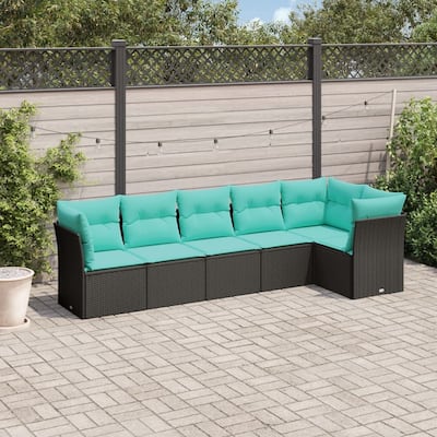 vidaXL 6 Piece Patio Sofa Set with Cushions Black Poly Rattan