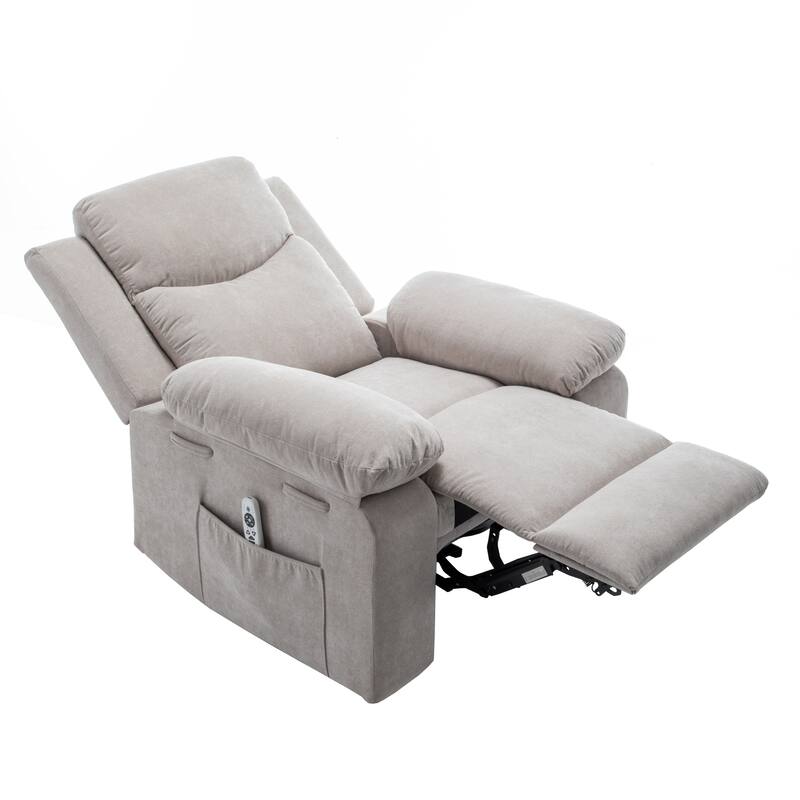 Power Recliner Chair with Heating & Massage, Velvet Electric Recliner with Side Pockets, Ergonomic Lounge Sofa Chair