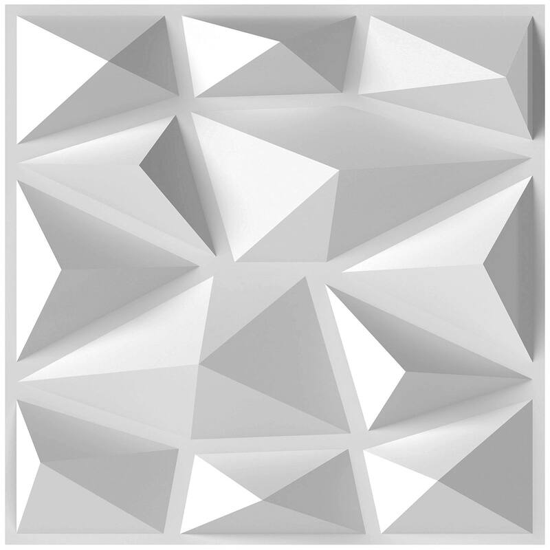 White PVC 3D Wall Panels Set of 50 with Diamond Pattern and Easy Install - White