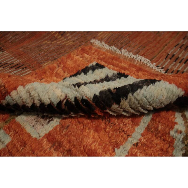 Hand Knotted Oriental 100% Wool Carpet Modern Tribal Oranges & Rust Moroccan Area Rug - 9' 9'' X 6' 10''