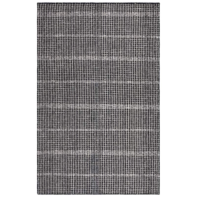 SAFAVIEH Handmade Abstract Soumitra Modern Wool Rug - 6' Square - Black/Ivory