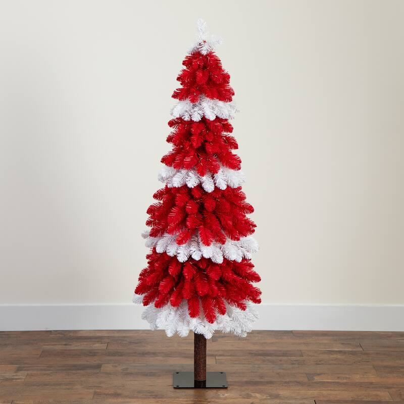 Pre-Lit Peppermint Artificial Pine Christmas Tree - 5’ - Warm White LED Lights - 5 Foot