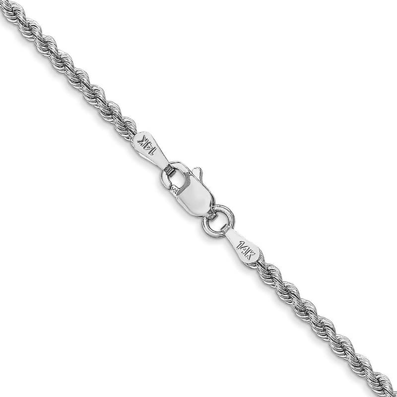 Curata 14k White Gold Solid 2.25mm Regular Rope Bracelet Lobster Claw