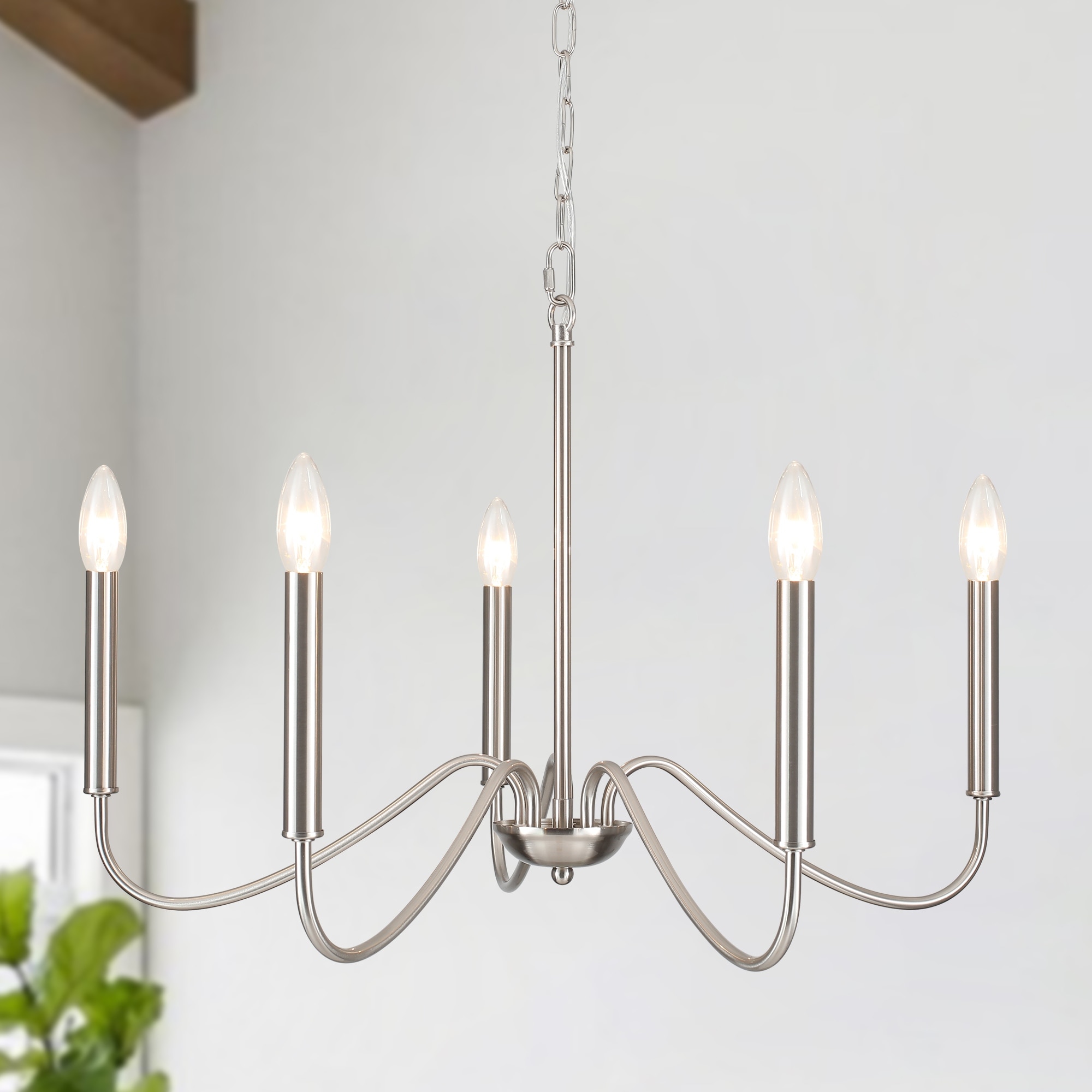 Farmhouse 5-Light Minimalist Candle Chandelier with Wrought Iron Design