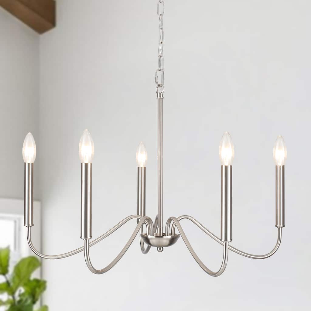 Farmhouse 5-Light Minimalist Candle Chandelier with Wrought Iron Design