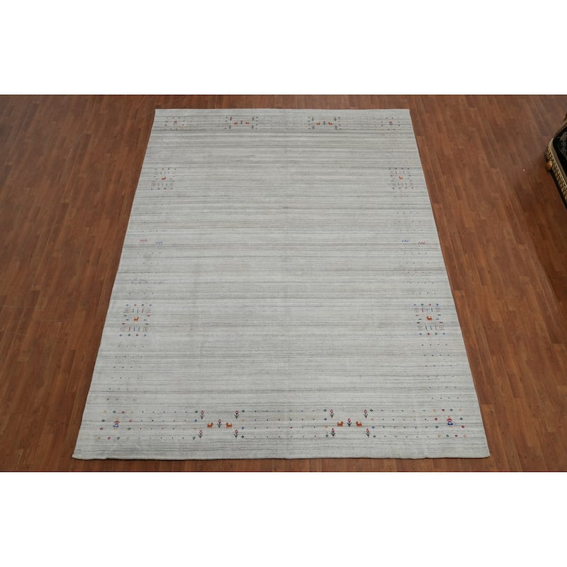 Hand Knotted Oriental 100% Wool Carpet Tribal Stripe Greys & Charcoal Gabbeh Area Rug - 12' 6'' X 9' 2''