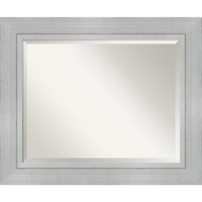 Beveled Wood Wall Mirror - Romano Silver Frame - Outer Size: 35 x 29 in