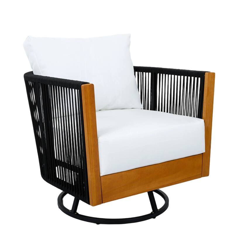 Christopher Knight Home - Mid-Century Modern Outdoor Acacia Wood Swivel Chair with Ceramic Tile Side Table