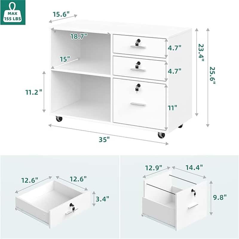 Wood File Cabinet 3 Drawer - 15.6"D x 35"W x 25.6"H