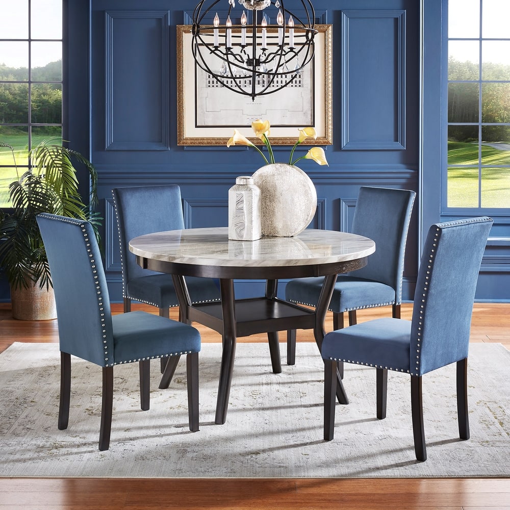 Balmforth White Faux Marble Round Dining Set by iNSPIRE Q Classic