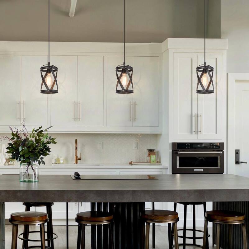 Modern Farmhouse 1-Light Cage Mini Pendant Light for Kitchen Island - D6" x H14" - 72"
