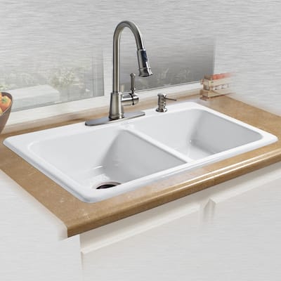 Miseno 33" Double Basin Drop In Cast Iron Kitchen Sink
