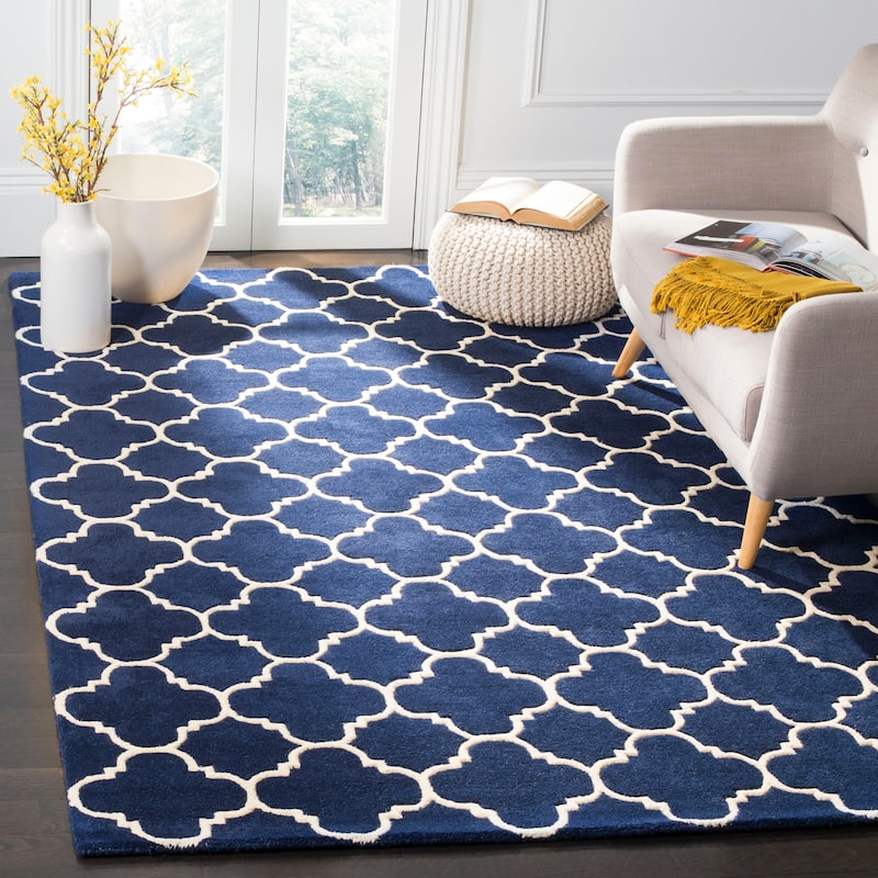 SAFAVIEH, Handmade Chatham Caisa Modern Moroccan Wool Rug - 7'6" x 9'6" - Dark Blue/Ivory
