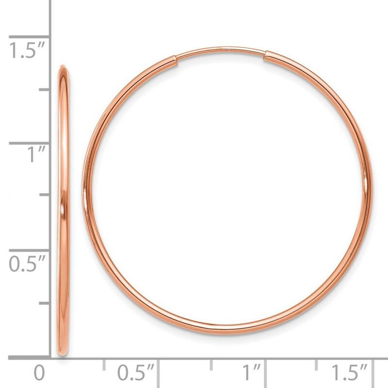 Curata 14k Rose Gold 1.2mm Polished Endless Hoop Earrings - 34.15x34mm Wide 1.25mm Thick