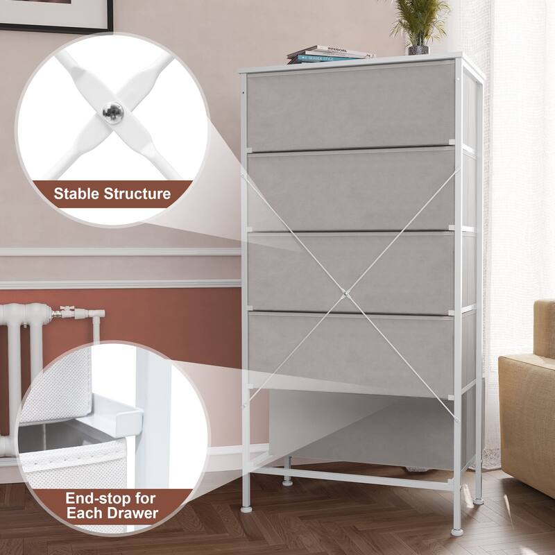 Crestlive Dresser Closet PE Wicker Rattan Storage Tower Organizer Chest of 5 Drawers
