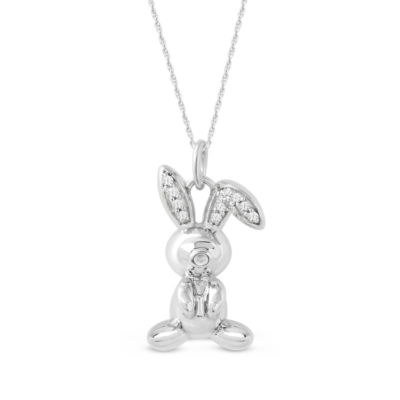 1/20ct TDW Diamond Animal Giraffe, Bunny and Dachshund Dog Necklace in Gold Plated Silver for Women - Silver Bunny - White
