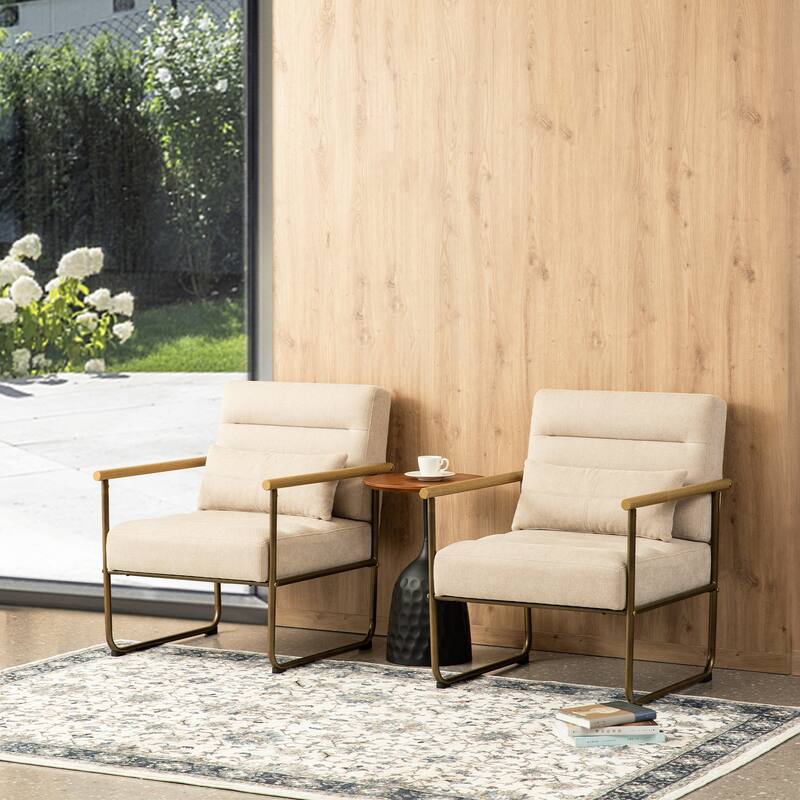 Glitzhome 33.25"H Mid-Century Modern Beige Fabric Accent Arm Chair with Metal Frame - 30.5''W X 26.25''D X 33.25''H