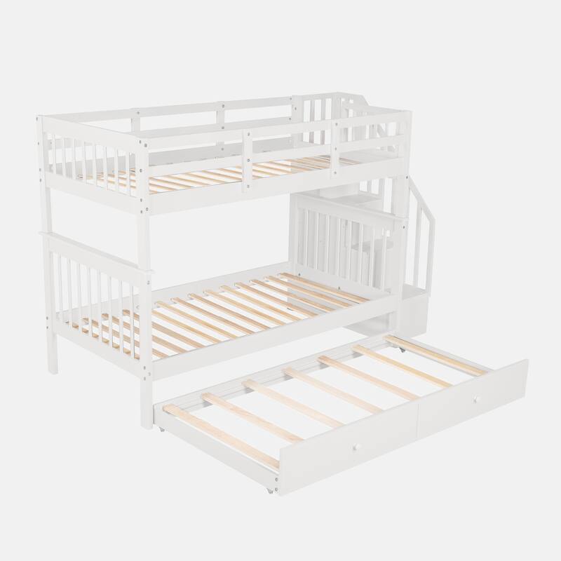 Stairway Twin-Over-Twin Bunk Bed with Twin size Trundle for Bedroom