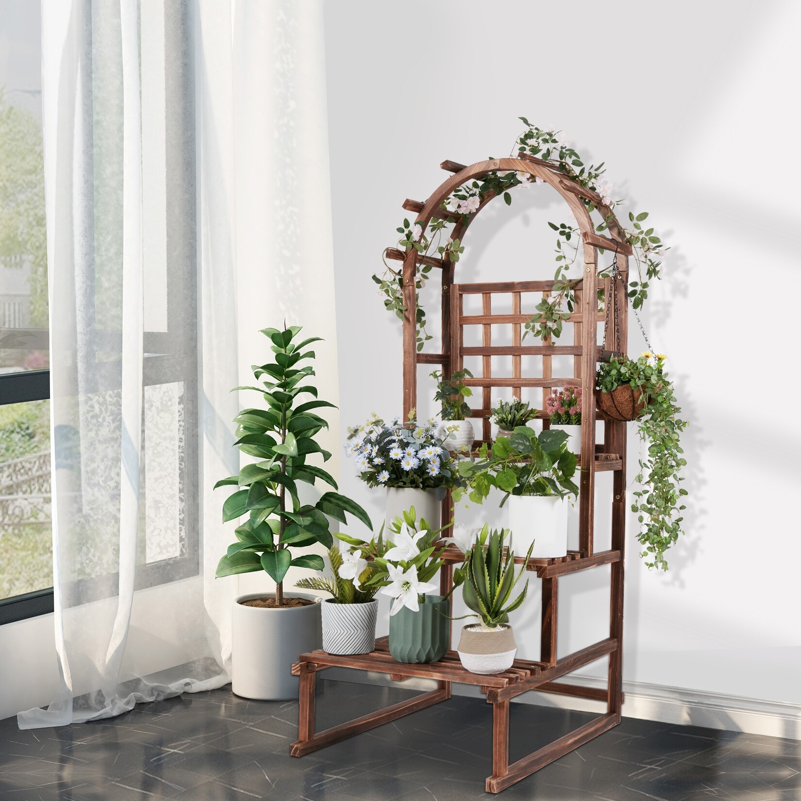3-Tier Plant Stand Flower Pot Holder Display Rack With Trellis Fence - Bed  Bath & Beyond - 37254947