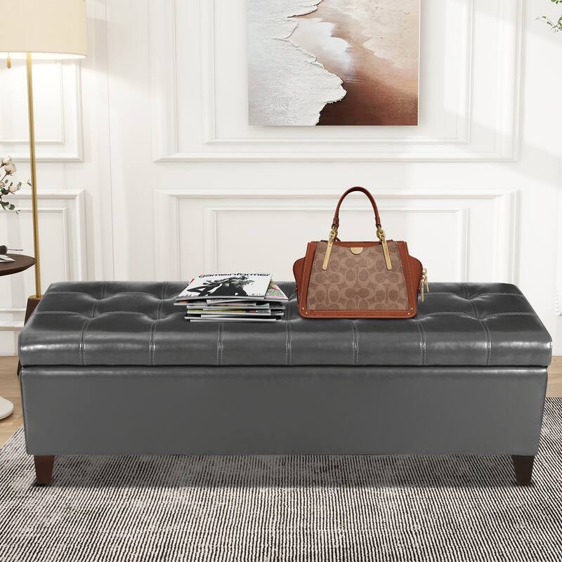 Adeco 50" Bonded Leather Storage Ottoman Bench