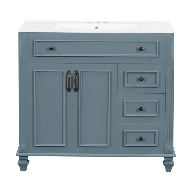 36"Freestanding Bathroom Vanity with Ceramic Sink - Blue Gray