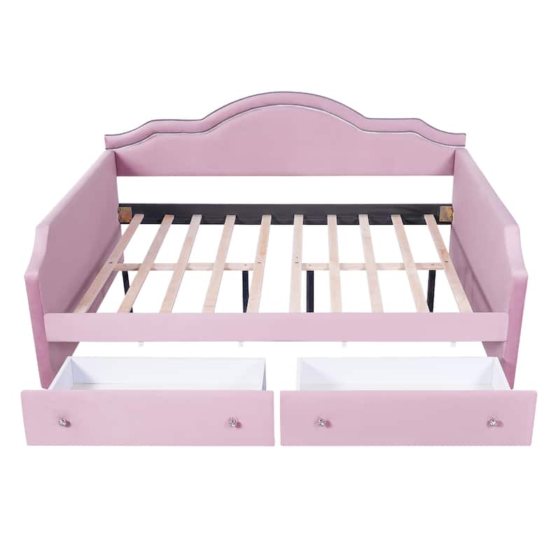 Velvet Upholstered Daybed with Color-Changing LED Light & Dual Drawers by Harper&Bright Designs