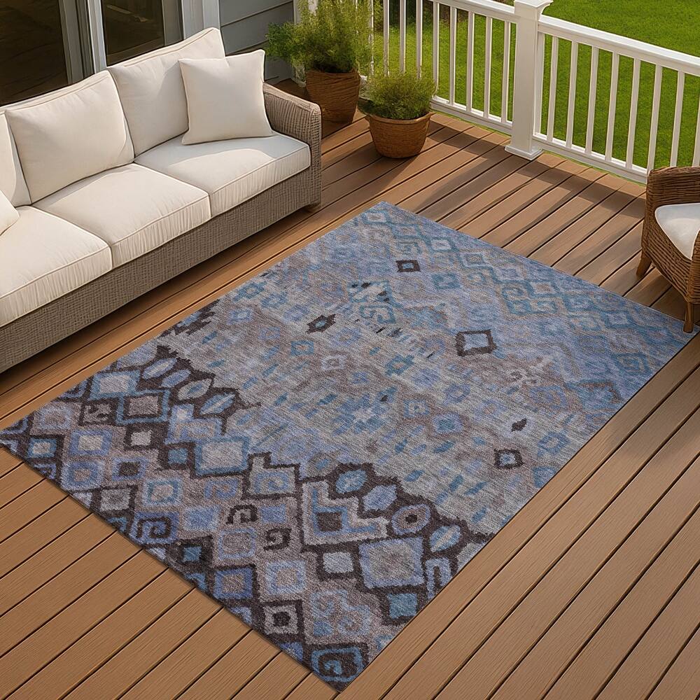 Machine Washable Indoor/ Outdoor Boho Moroccan Chantille Rug