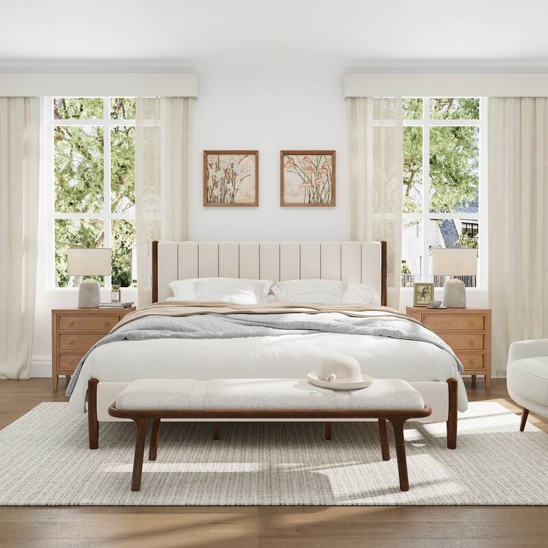 The Modern And Simple Solid Wood Bed In A Deep Walnut Tone Is Stable And Load-Bearing - King