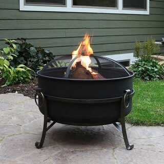 Shop Sunnydaze Black Steel Outdoor Cauldron Fire Pit With Spark