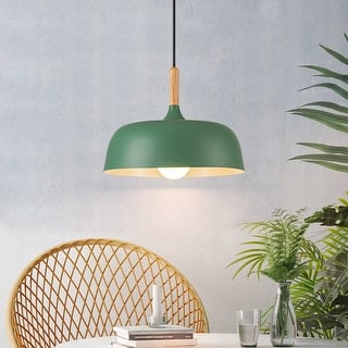 Industrial Farmhouse Pendant Light Fixture with Wood Grain - 12.6