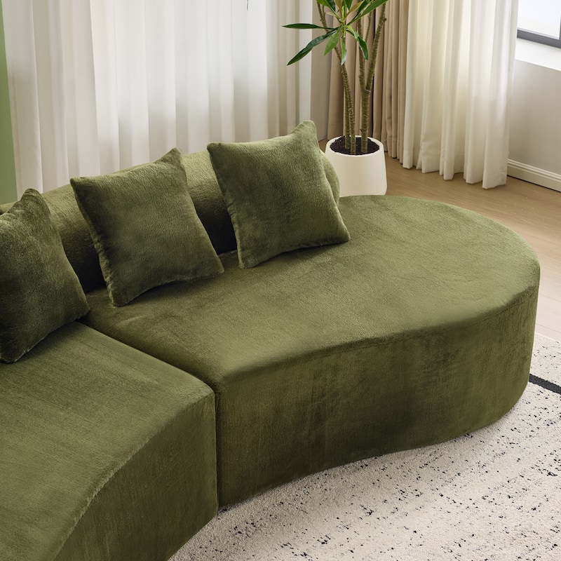 Modern And Simple Curved Flannelette Sofa.Creative Multi-Seater,With A Combination Of Pillows