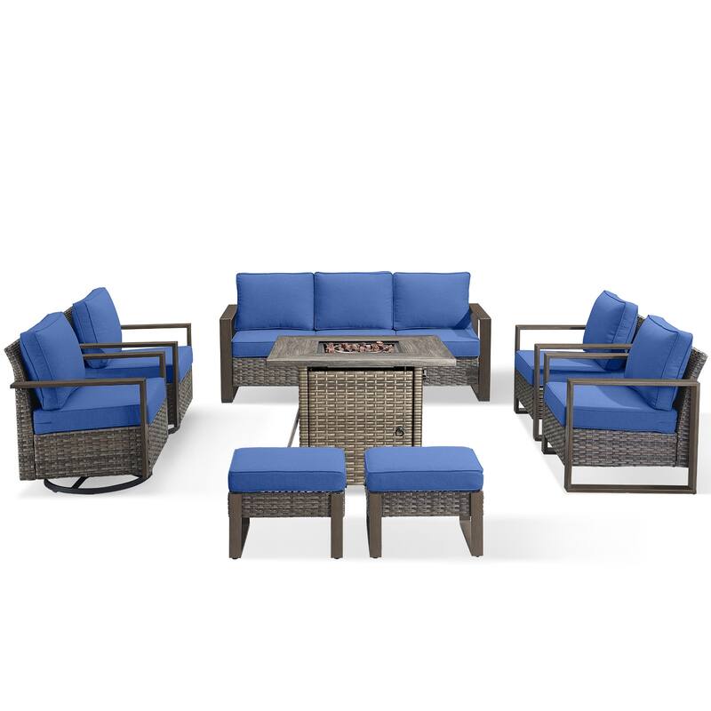 Pocassy 4/6/8PCS Sofa Swivel Chair with Fire Pit Table Set