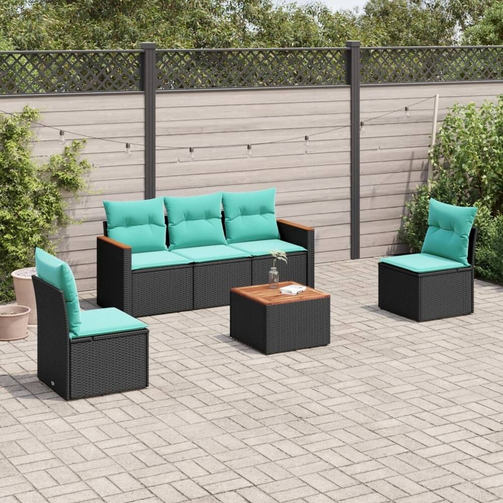 vidaXL Patio Sofa Set with Cushions Outdoor Conversation Furniture Poly Rattan - 21.7x 24.4x 27.2