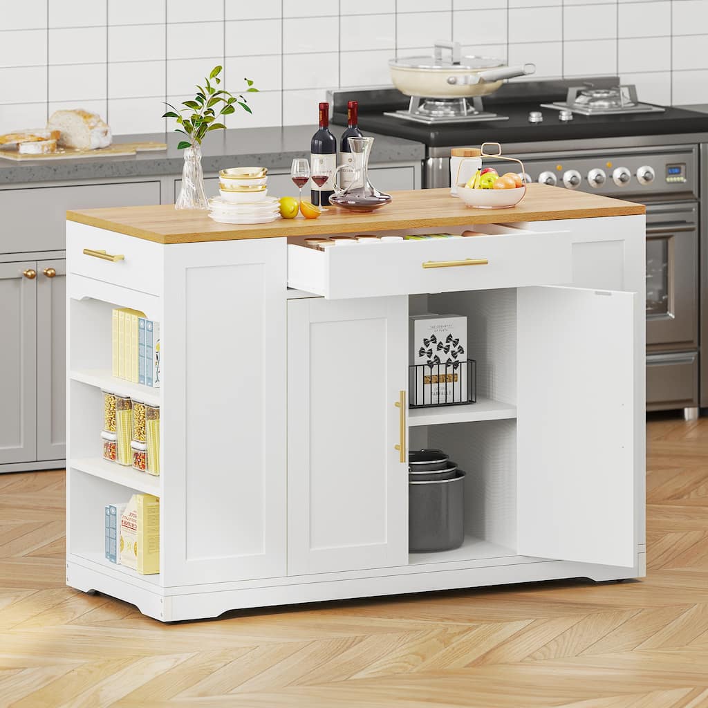 Moasis 53" Large Rolling Kitchen Island Storage Cabinet Portable Mobile Cart