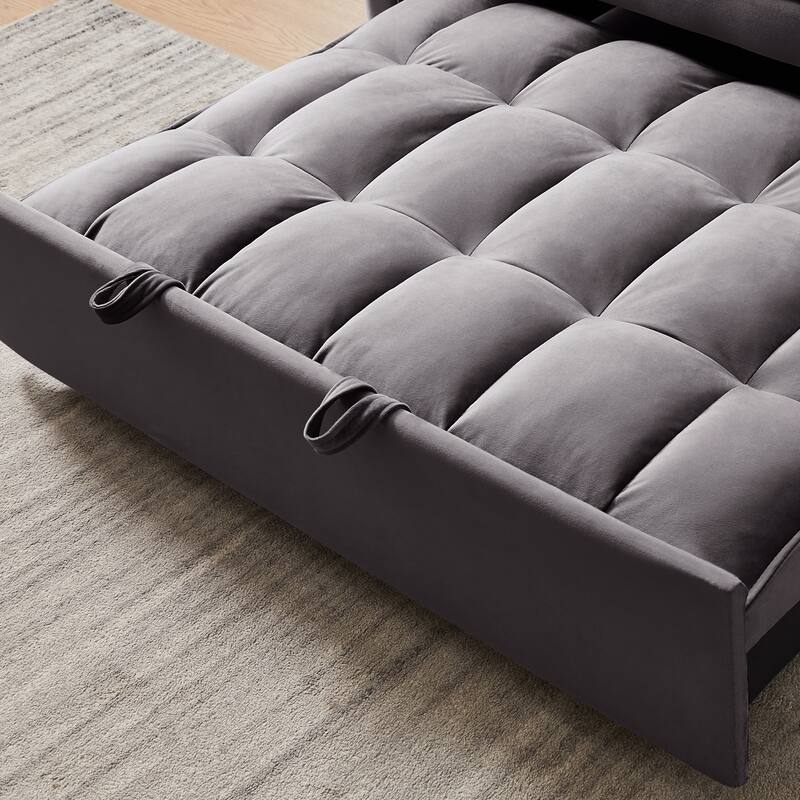 3 in 1 Convertible Sofa Bed, Pull Out Sleeper Sofa Couch with Adjustable Backrest, Storage Bag and Pillow, Velvet Futon Sofa Bed