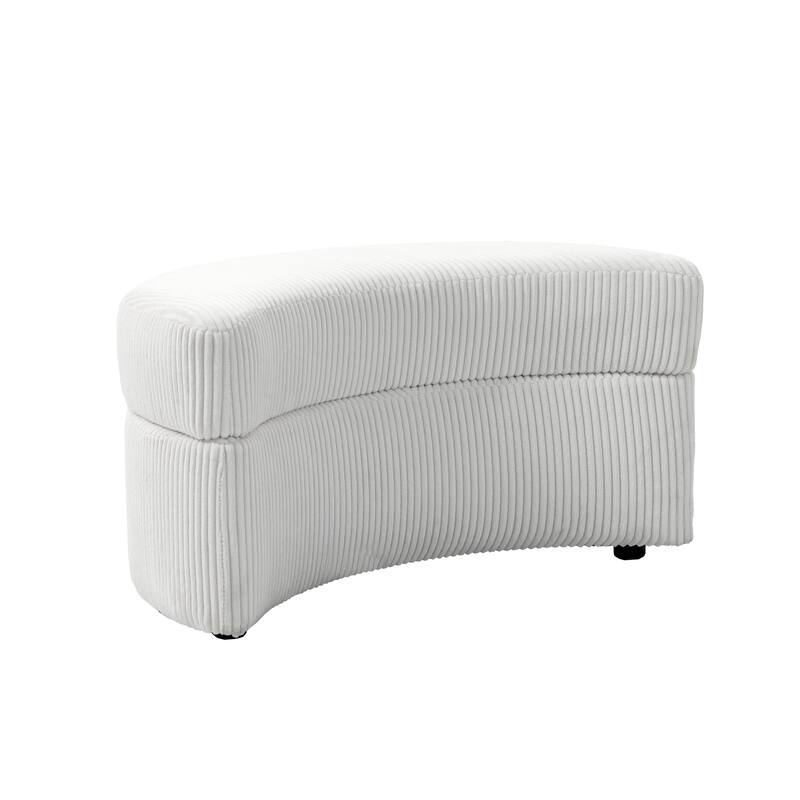 Upholstered Chenille Boucle Half Moon Storage Ottoman with Tray