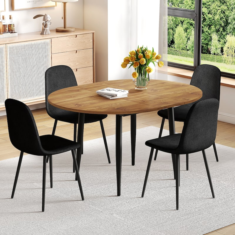 5-Piece Extendable Dining Table Set, Modern MDF Table & 4 High-Resilience Fabric Chairs, Adaptable for Gatherings