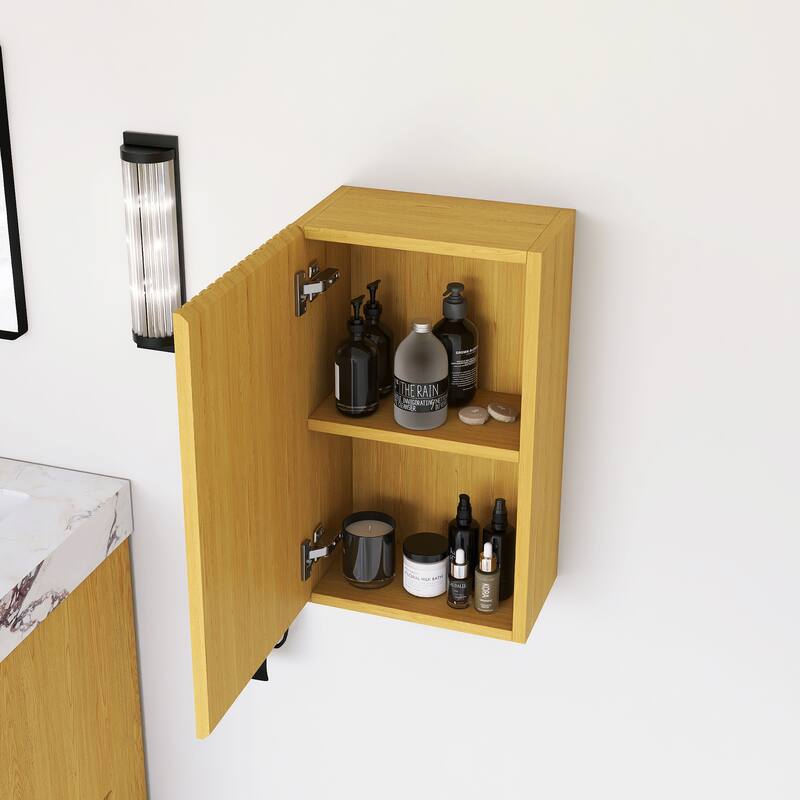 Wall Mounted Bathroom Cabinet with Door and Shelves in Oak